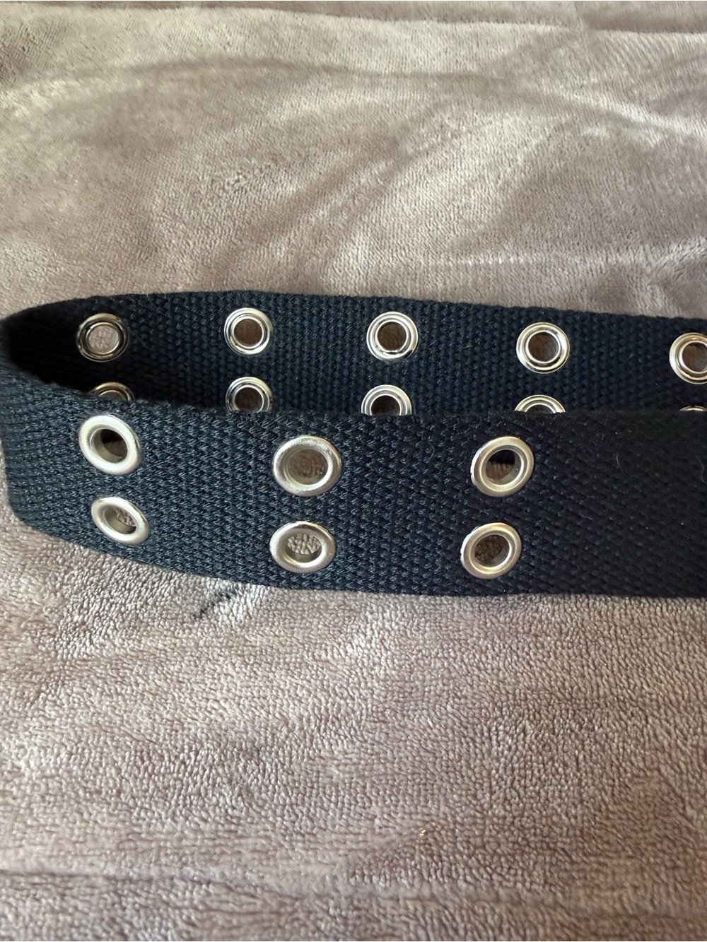Black Double-Grommet Casual Belt with Silver Buckle - Picture 3 of 4